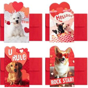 Hallmark Mini Valentines Day Cards and Stickers for Kids School, Dogs (32 Classroom Valentines with Envelopes)(Playful Dogs Folded Mini Valentines)