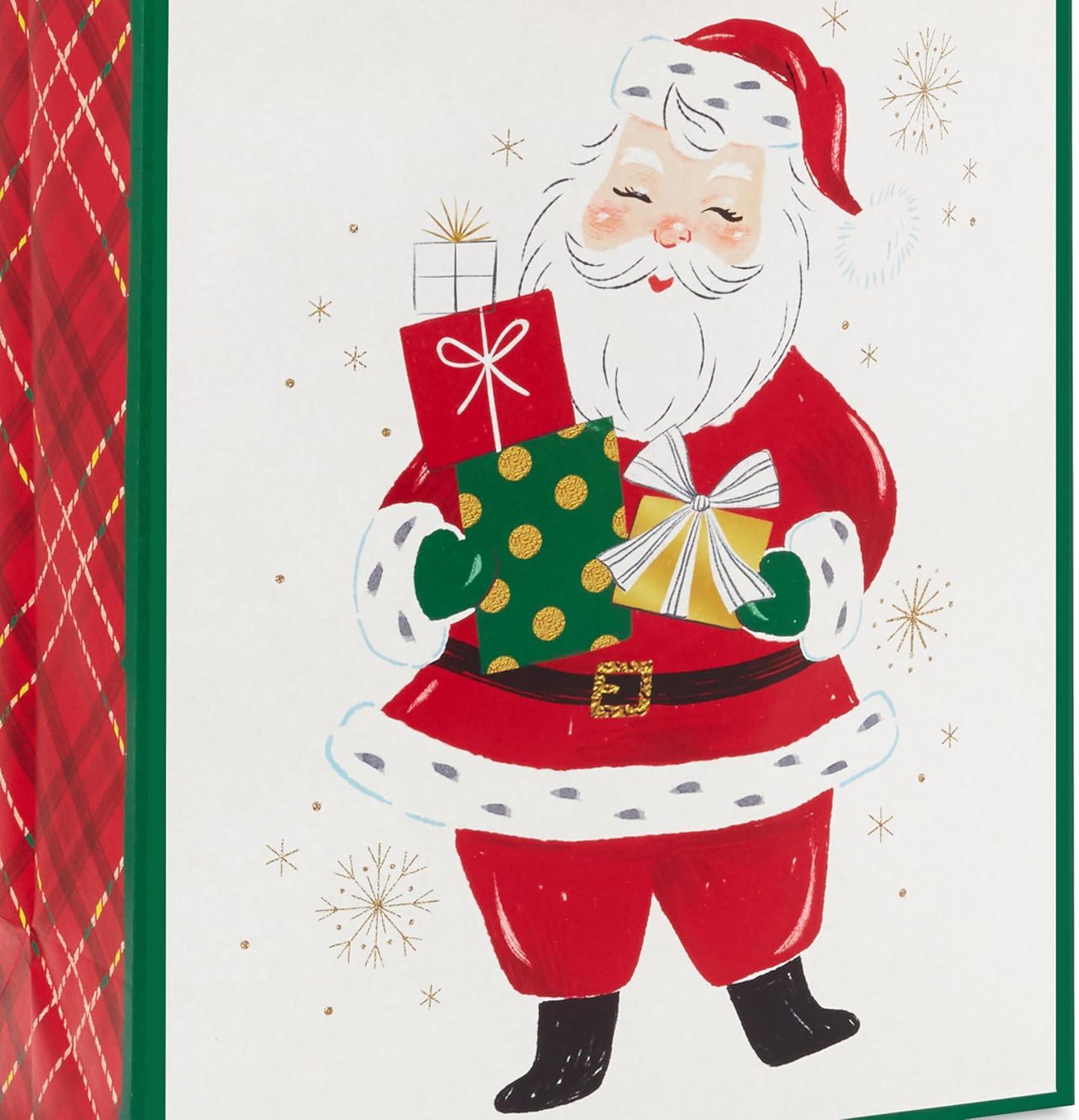 imageHallmark 15quot Extra Large Christmas Gift Bag with Tissue Paper Retro Santa Claus on White for Kids Grandchildren Friends