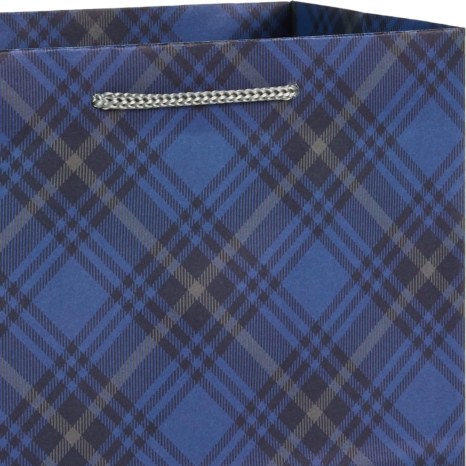 imageHallmark Assorted Holiday Gift Bags 8 Bags 3 Small 6quot 3 Medium 9quot 2 Large 13quot Winter Woodland Joy Navy Blue GoldBlue Plaid Snowman Snowflakes Tree