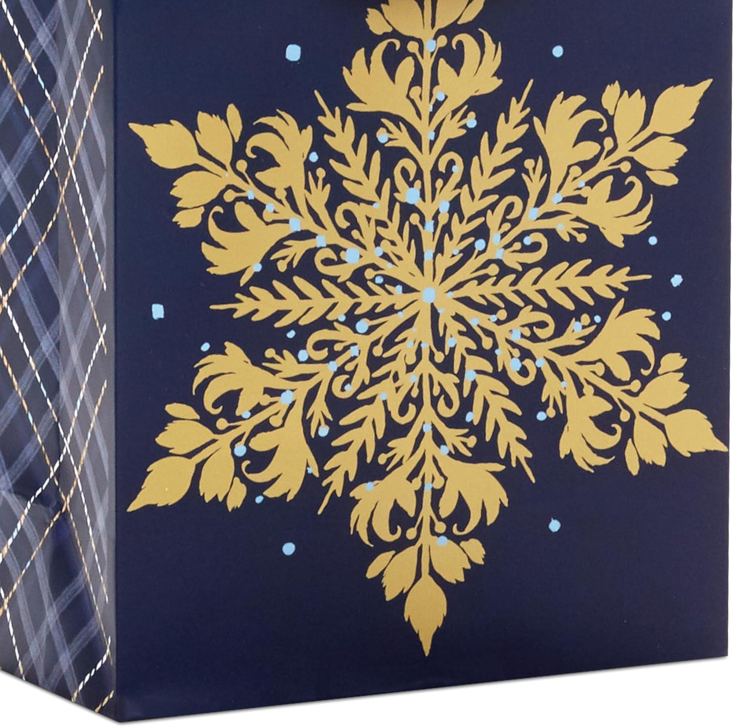 imageHallmark Assorted Holiday Gift Bags 8 Bags 3 Small 6quot 3 Medium 9quot 2 Large 13quot Winter Woodland Joy Navy Blue GoldJoy Floral Snowflake