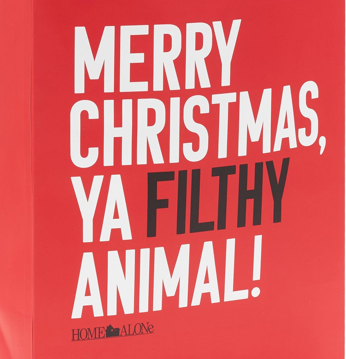 imageHallmark Home Alone 13quot Large Red and Black Christmas Gift Bag with Tissue Paper Merry Christmas Ya Filthy Animal for Kids Teens Fans