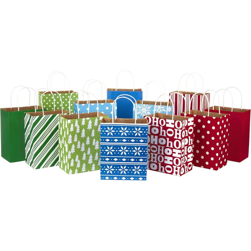 imageHallmark 9quot Medium Holiday Gift Bag Assortment Pack of 12 Solids and Prints in Red Green Blue Paper Gift Bags with Christmas Trees Stripes Polka Dots Ho Ho Ho and More