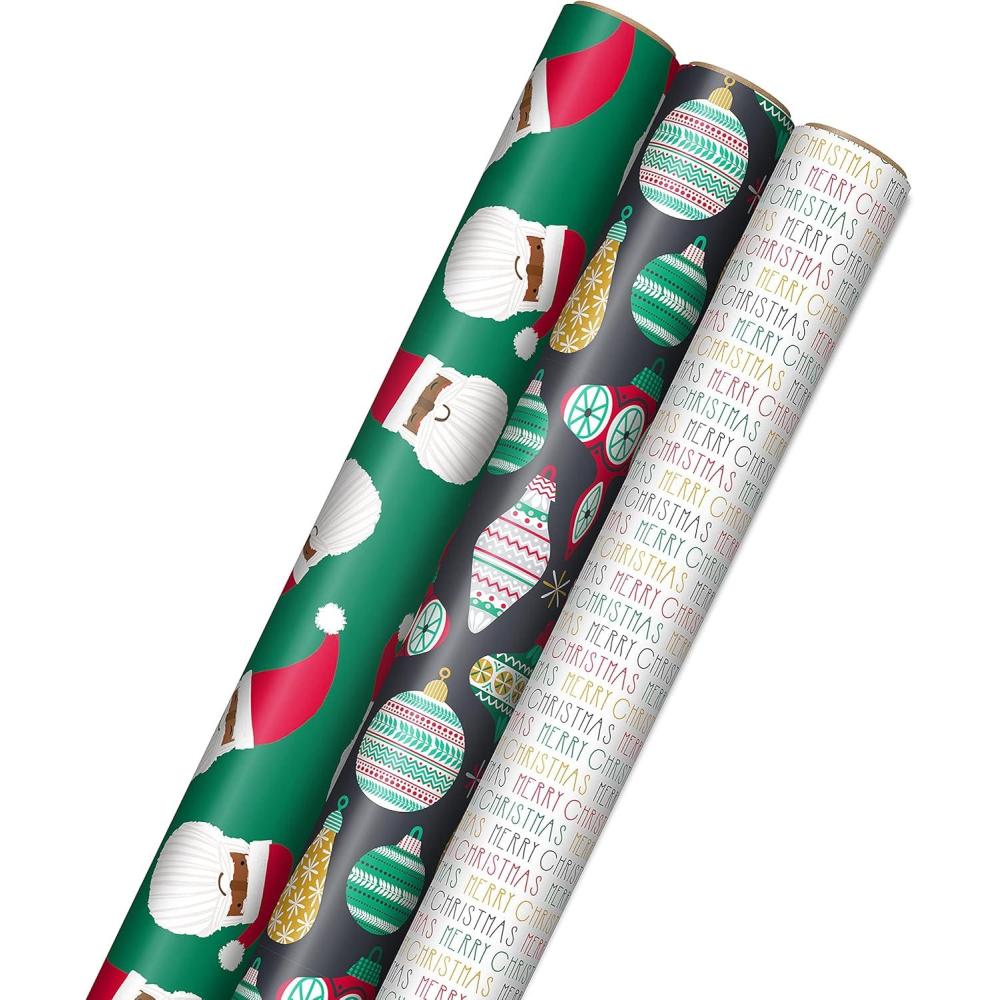 imageHallmark Christmas Wrapping Paper with Cutlines on Reverse 3 Rolls 90 Sq Ft Total Santa Claus Polka Dots SnowmenMulticultural Santa Claus Ornaments Merry Christmas
