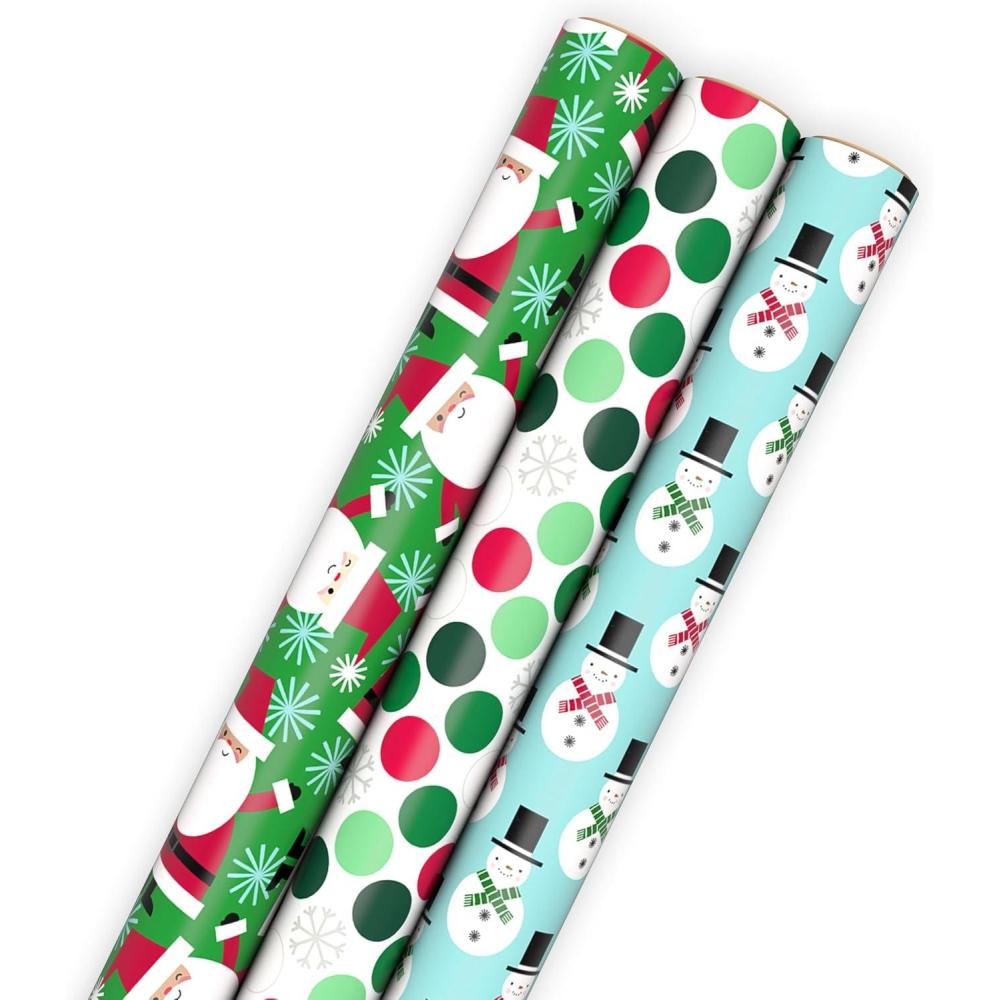imageHallmark Christmas Wrapping Paper with Cutlines on Reverse 3 Rolls 90 Sq Ft Total Santa Claus Polka Dots SnowmenSanta Claus Polka Dots Snowmen