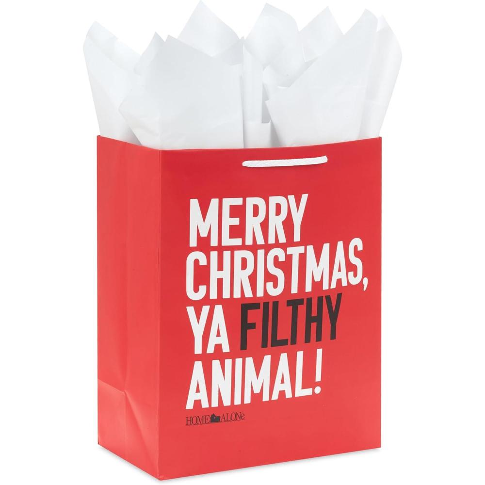 imageHallmark Home Alone 13quot Large Red and Black Christmas Gift Bag with Tissue Paper Merry Christmas Ya Filthy Animal for Kids Teens Fans