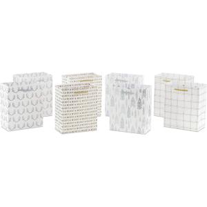 Hallmark 6″ Small Holiday Gift Bag Bundle (6 Bags: Ivory and Gold Trees, Plaid, Merry Christmas)(White  Gold and Silver)