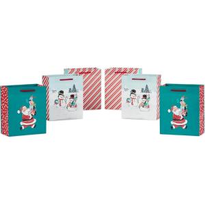 Hallmark 6″ Small Vintage Christmas Gift Bag Bundle (6 Bags: Retro Santa, Snowmen, Red, Green and White Stripes) for Gift Cards, Party Favors, Treat Bags, Teacher Presents