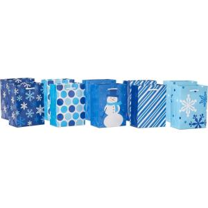 Hallmark Image Arts 5″ Small Christmas Gift Bag Bundle (10 Bags: Santa, Plaid, Stripes, Penguin) for Kids, Coworkers, Gift Cards, Party Favors(Snowflakes  Dots  Snowman  Stripes)