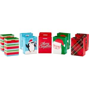 Hallmark Image Arts 5″ Small Christmas Gift Bag Bundle (10 Bags: Santa, Plaid, Stripes, Penguin) for Kids, Coworkers, Gift Cards, Party Favors(Stripes  Penguin  Santa  Plaid)
