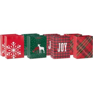 Hallmark Image Arts 8″ Medium Christmas Gift Bags (8 Red and Green Bags: Plaid, Snowflake, Joy, Deer) for Teachers, Coworkers, Family