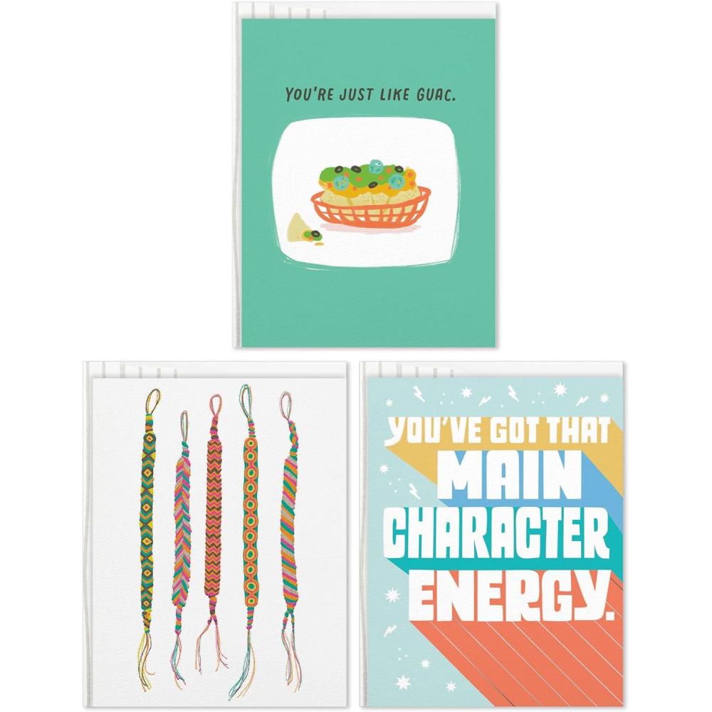 imageHallmark Good Mail Cute Thank You Thinking of You Cards 3 Cards with Envelopes Main Character Energy Guac Friendship Bracelets