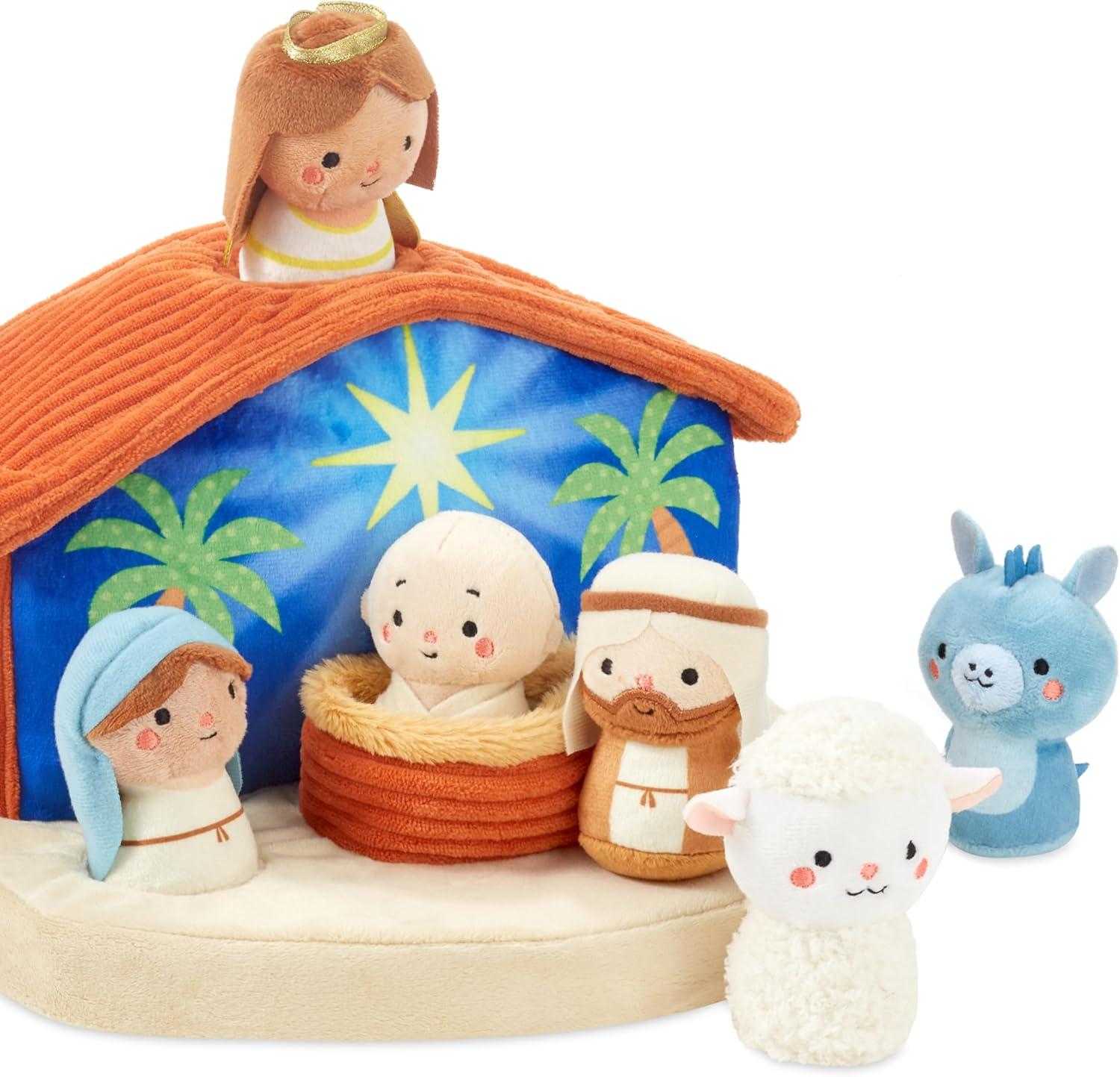 imageHallmark Nativity Scene Plush Toy Manger with Baby Jesus Mary Joseph Angel Animals for Kids Grandchildren