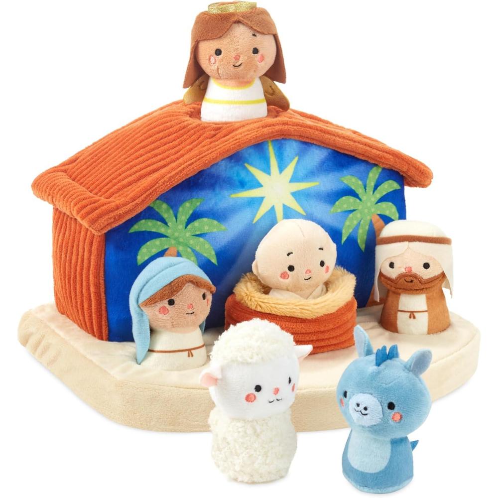 imageHallmark Nativity Scene Plush Toy Manger with Baby Jesus Mary Joseph Angel Animals for Kids Grandchildren