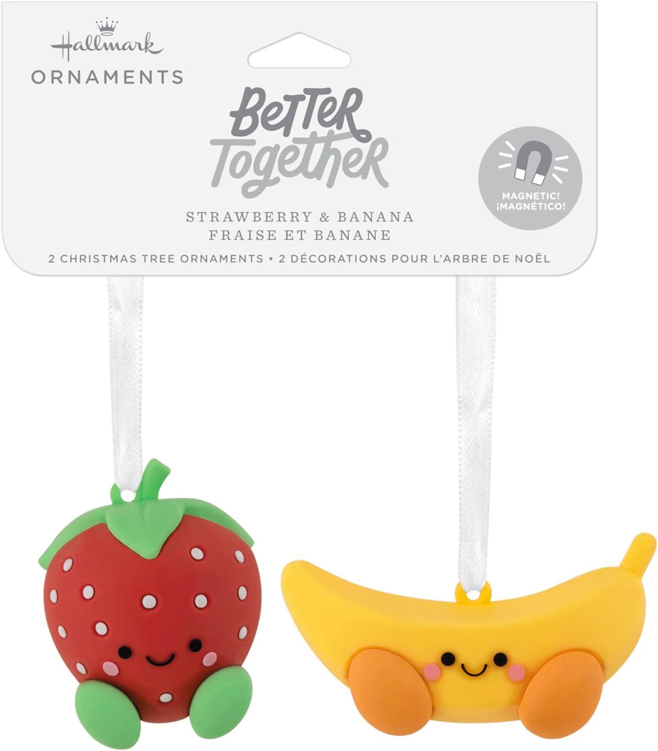 imageHallmark Better Together Strawberry and Banana Magnetic Christmas Ornaments Shatterproof Set of 2 Food Gifts