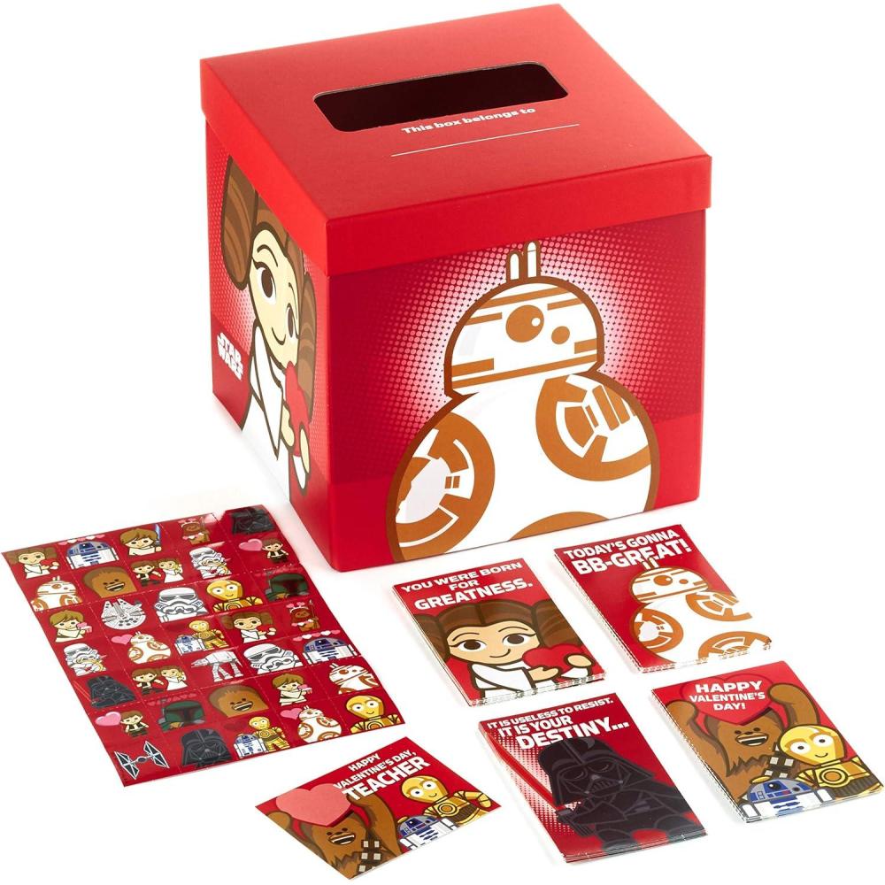 imageHallmark Star Wars Valentines Day Cards and Mailbox for Kids School Classroom Exchange 1 Box 32 Valentine Cards 35 Stickers 1 Teacher Card