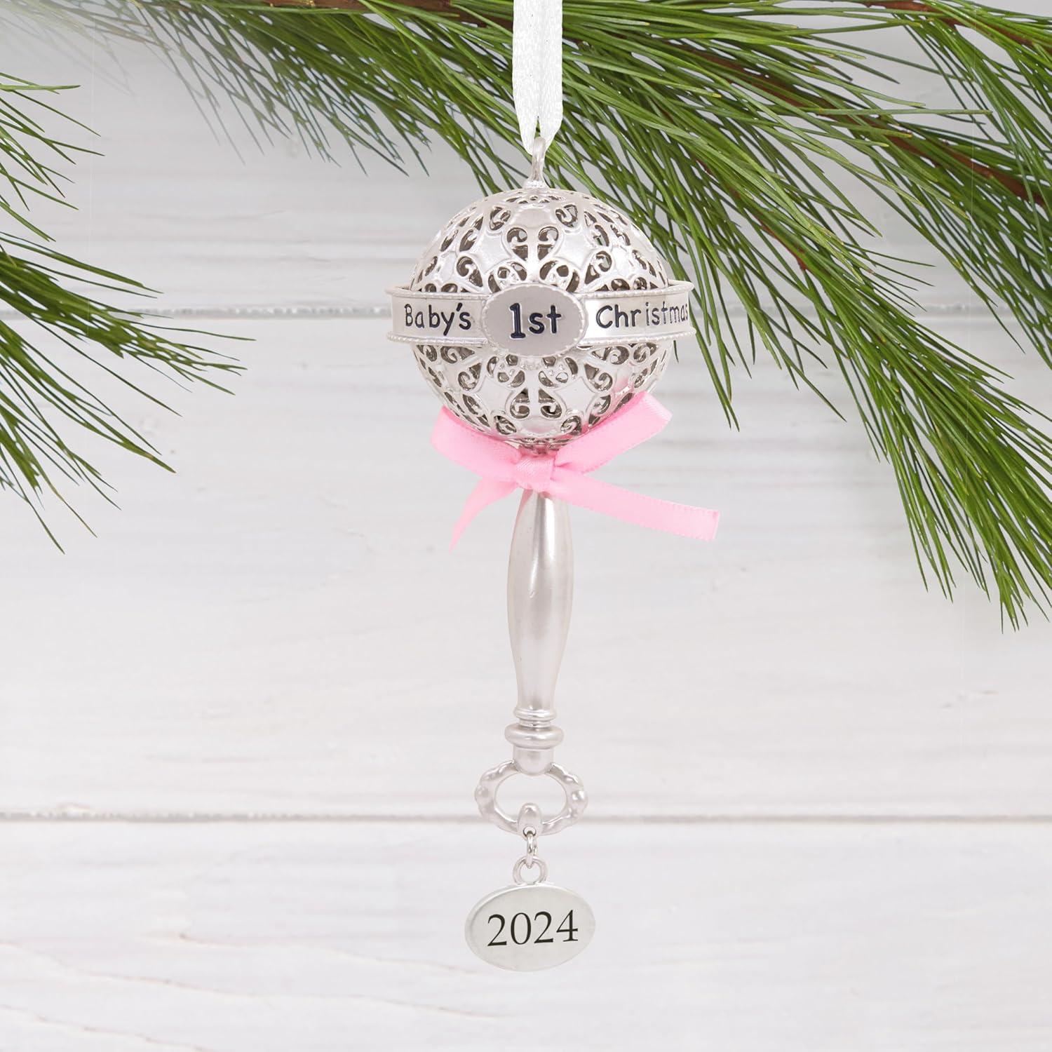 imageHallmark Babys First Christmas Christmas Ornament 2024 GirlBabys First Rattle Pink