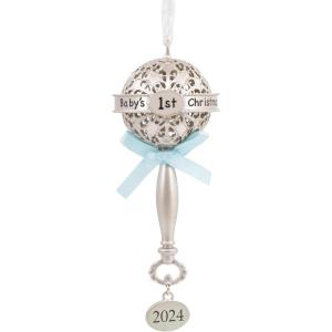 Hallmark Baby’s First Christmas Christmas Ornament 2024 Girl(Baby’s First Rattle Blue)