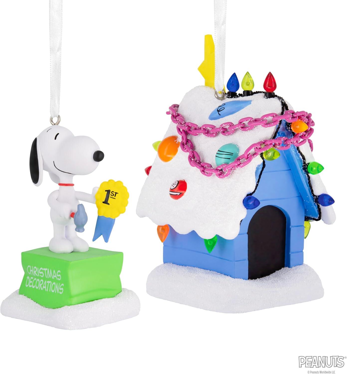 imageHallmark Peanuts Snoopy and Holiday Doghouse Christmas Ornaments Set of 2Snoopy and Doghouse