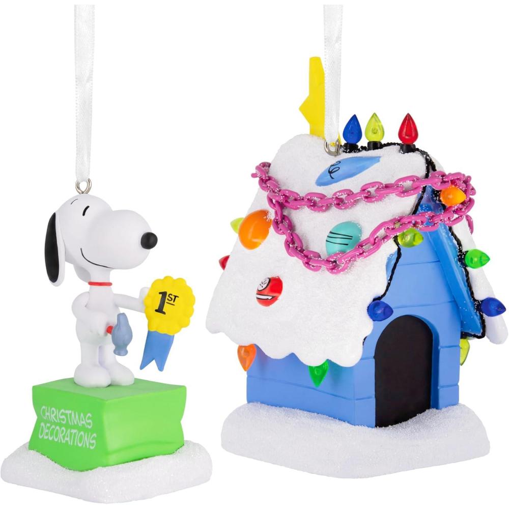 imageHallmark Peanuts Snoopy and Holiday Doghouse Christmas Ornaments Set of 2Snoopy and Doghouse