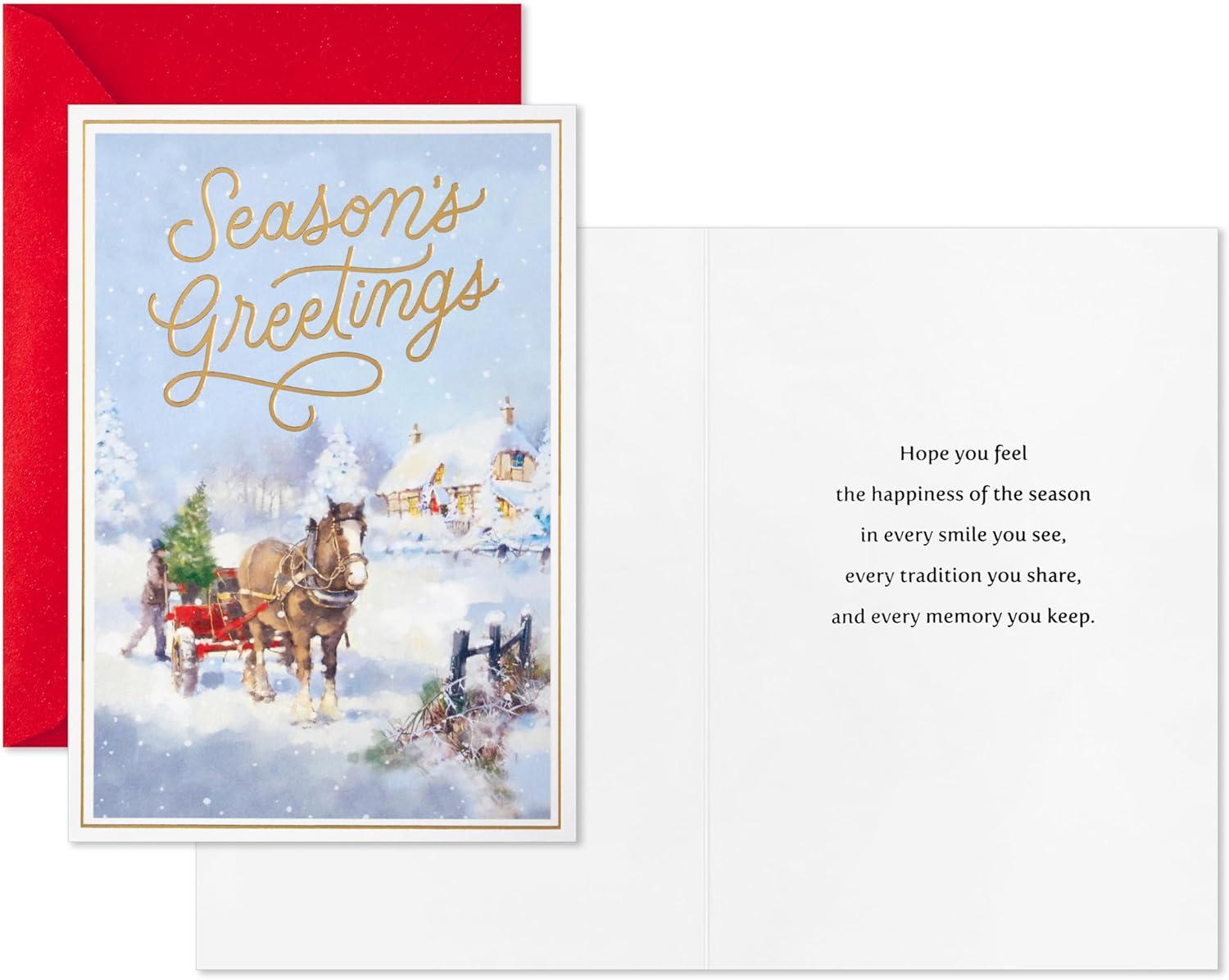 imageHallmark Boxed Christmas Cards Seasons Greetings 16 Cards and 16 Envelopes Horse and Sleigh