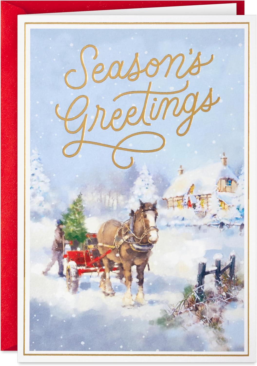 imageHallmark Boxed Christmas Cards Seasons Greetings 16 Cards and 16 Envelopes Horse and Sleigh
