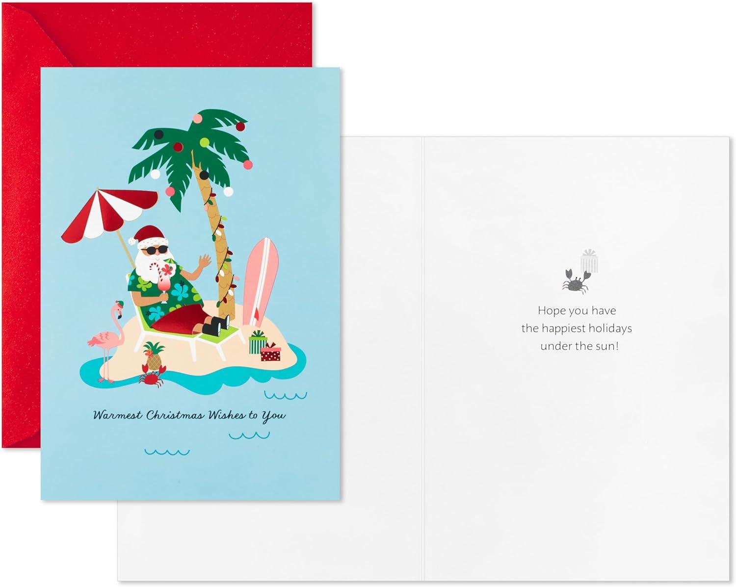 imageHallmark Boxed Christmas Cards Tropical Santa 16 Cards and 16 Envelopes Warmest Christmas Wishes