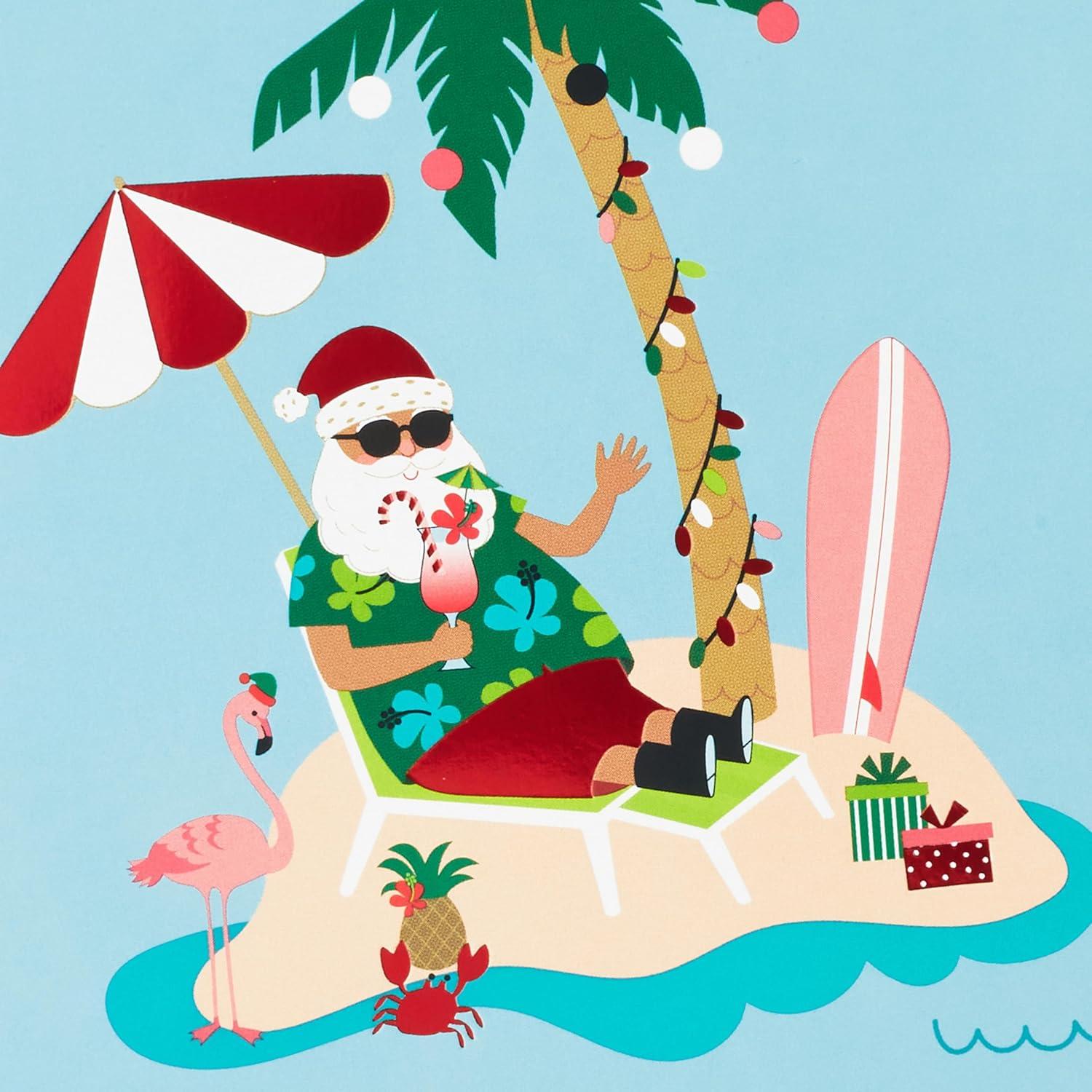 imageHallmark Boxed Christmas Cards Tropical Santa 16 Cards and 16 Envelopes Warmest Christmas Wishes