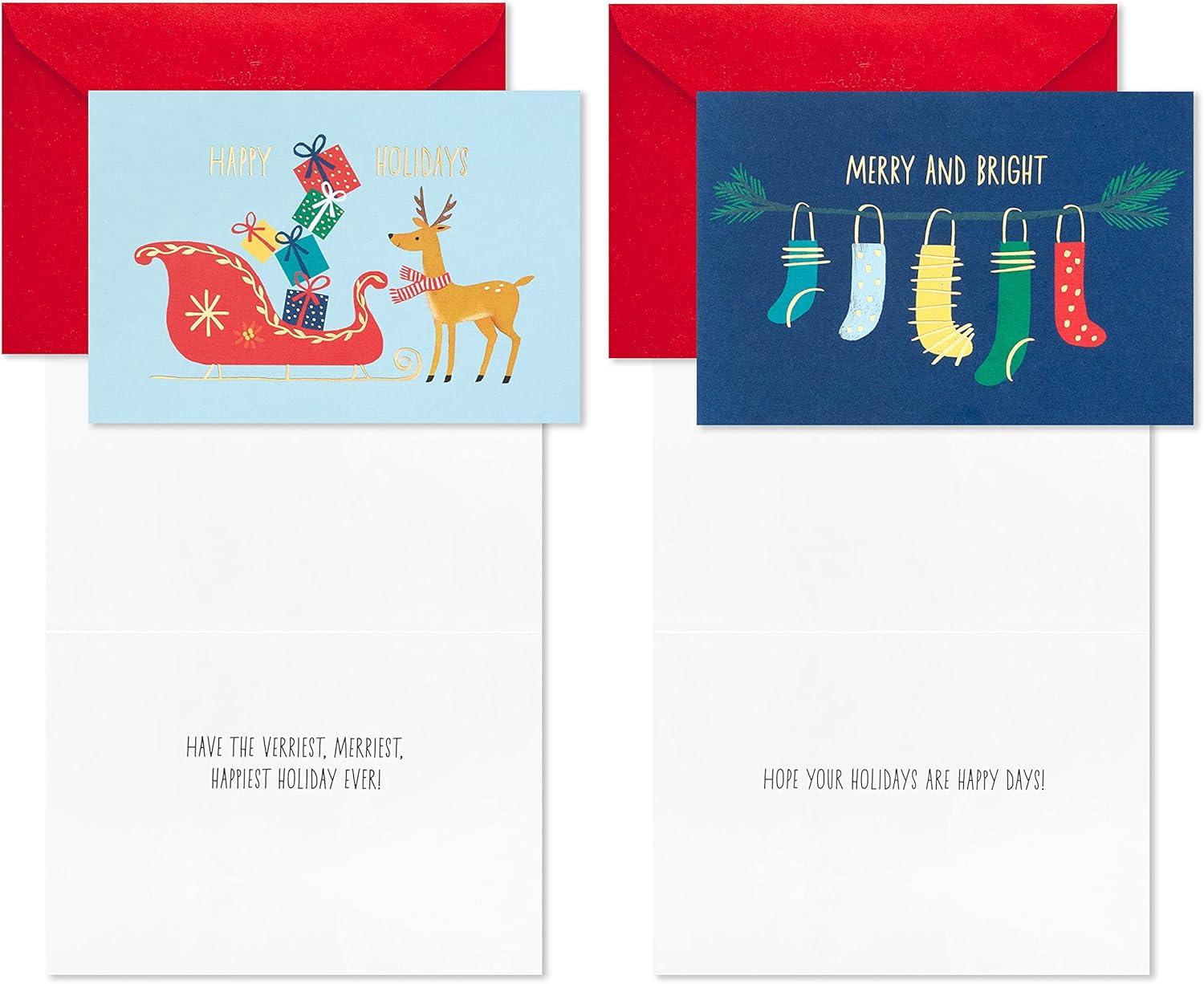 imageHallmark Christmas Cards 6 Cards with Envelopes Santa Driving Red CarMerry and Bright