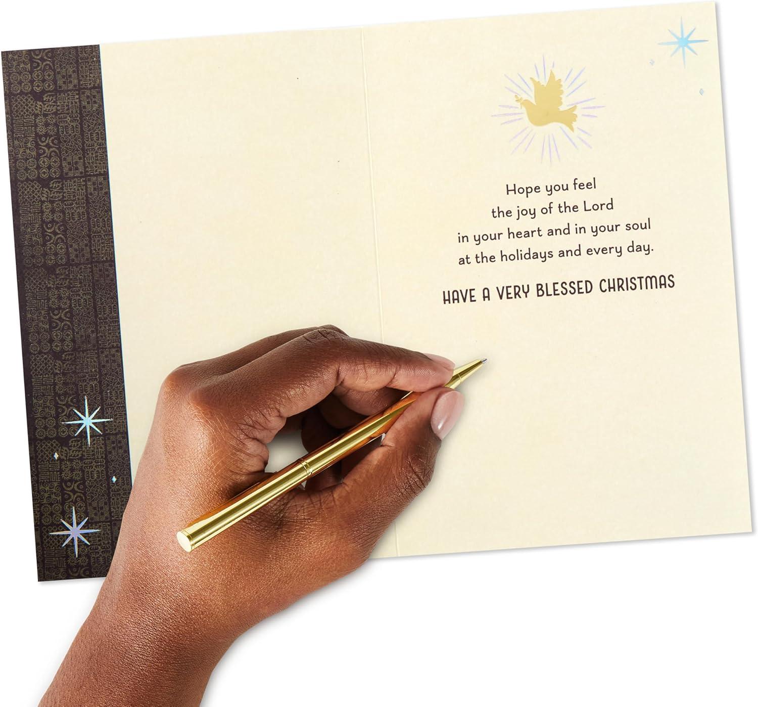 imageHallmark Mahogany Religious Christmas Card Peace Faith Joy Purple and Gold Art Deco Peace DoveA Very Blessed Christmas