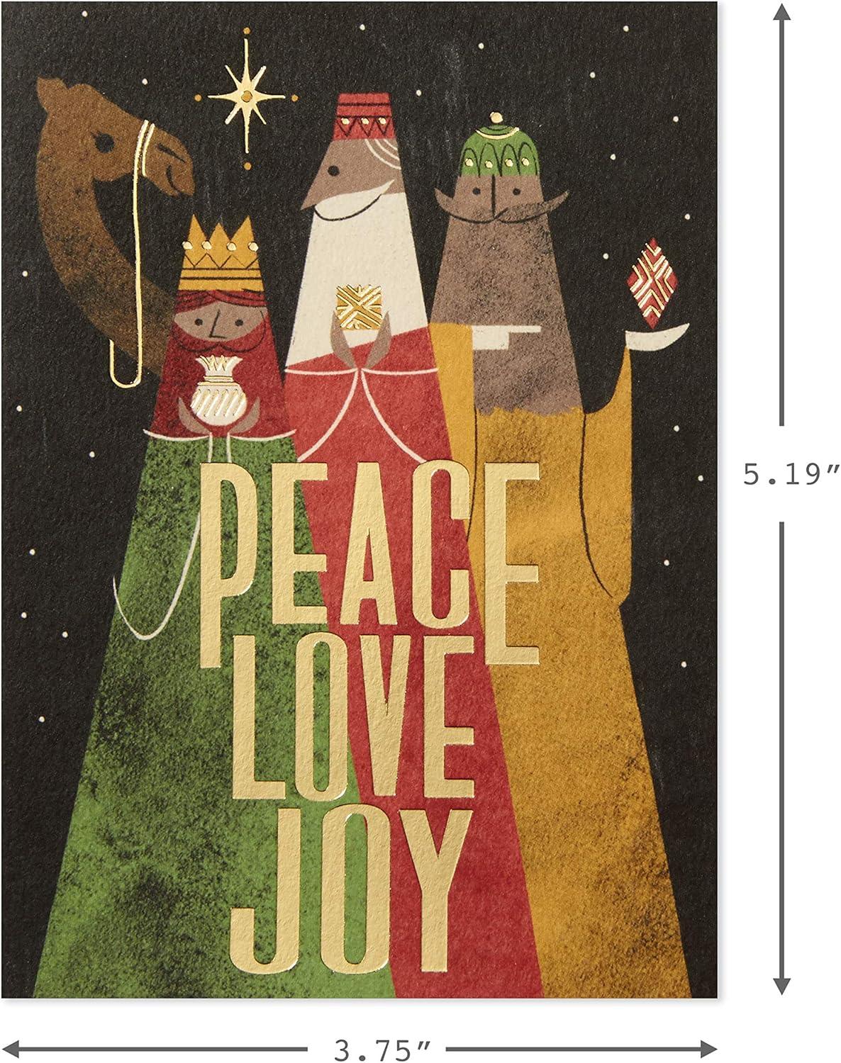 imageHallmark Mahogany Religious Christmas Card Peace Faith Joy Purple and Gold Art Deco Peace DoveJoy to the World