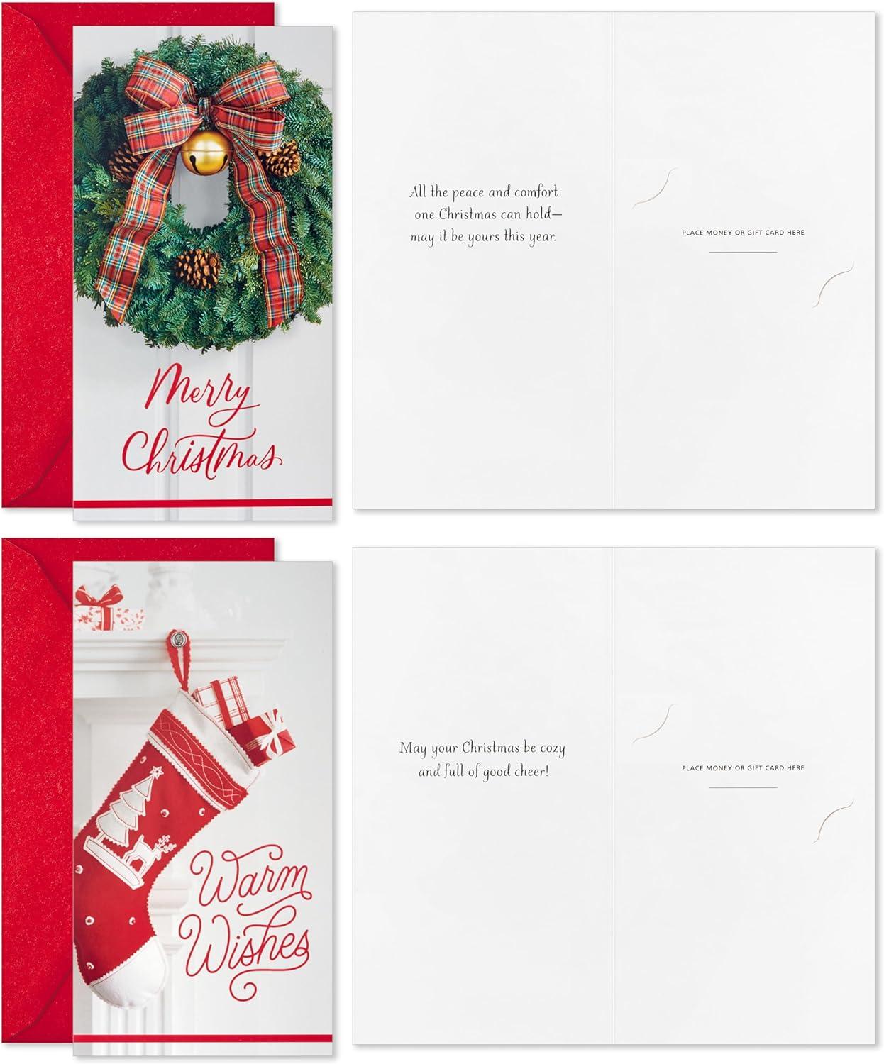 imageHallmark Money and Gift Card Holder Christmas Card Assortment 36 Cards with Envelopes Stocking Wreath Red Truck Ice Skates Sled Red and Gold OrnamentsWarm Wishes