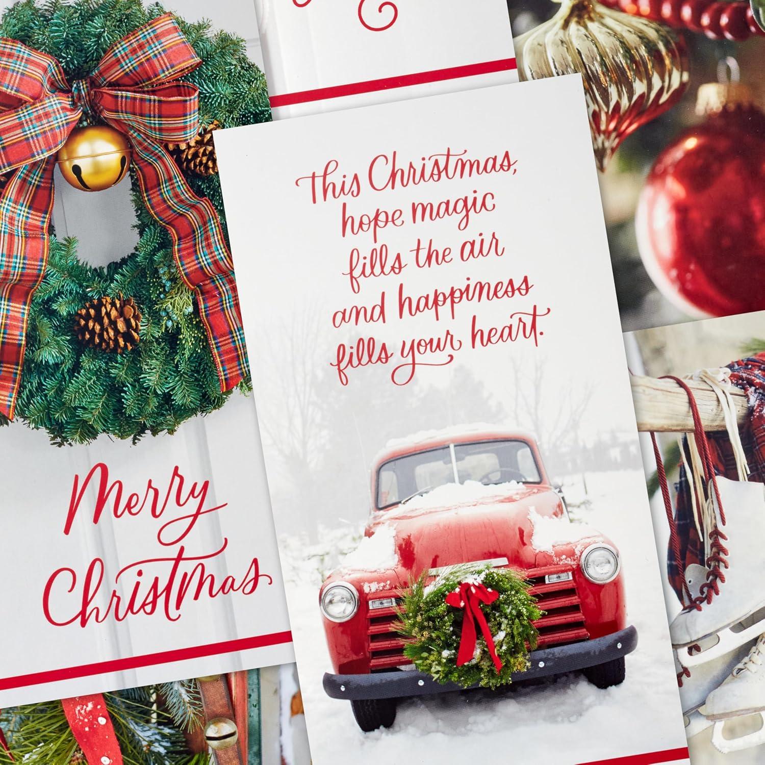 imageHallmark Money and Gift Card Holder Christmas Card Assortment 36 Cards with Envelopes Stocking Wreath Red Truck Ice Skates Sled Red and Gold OrnamentsWarm Wishes