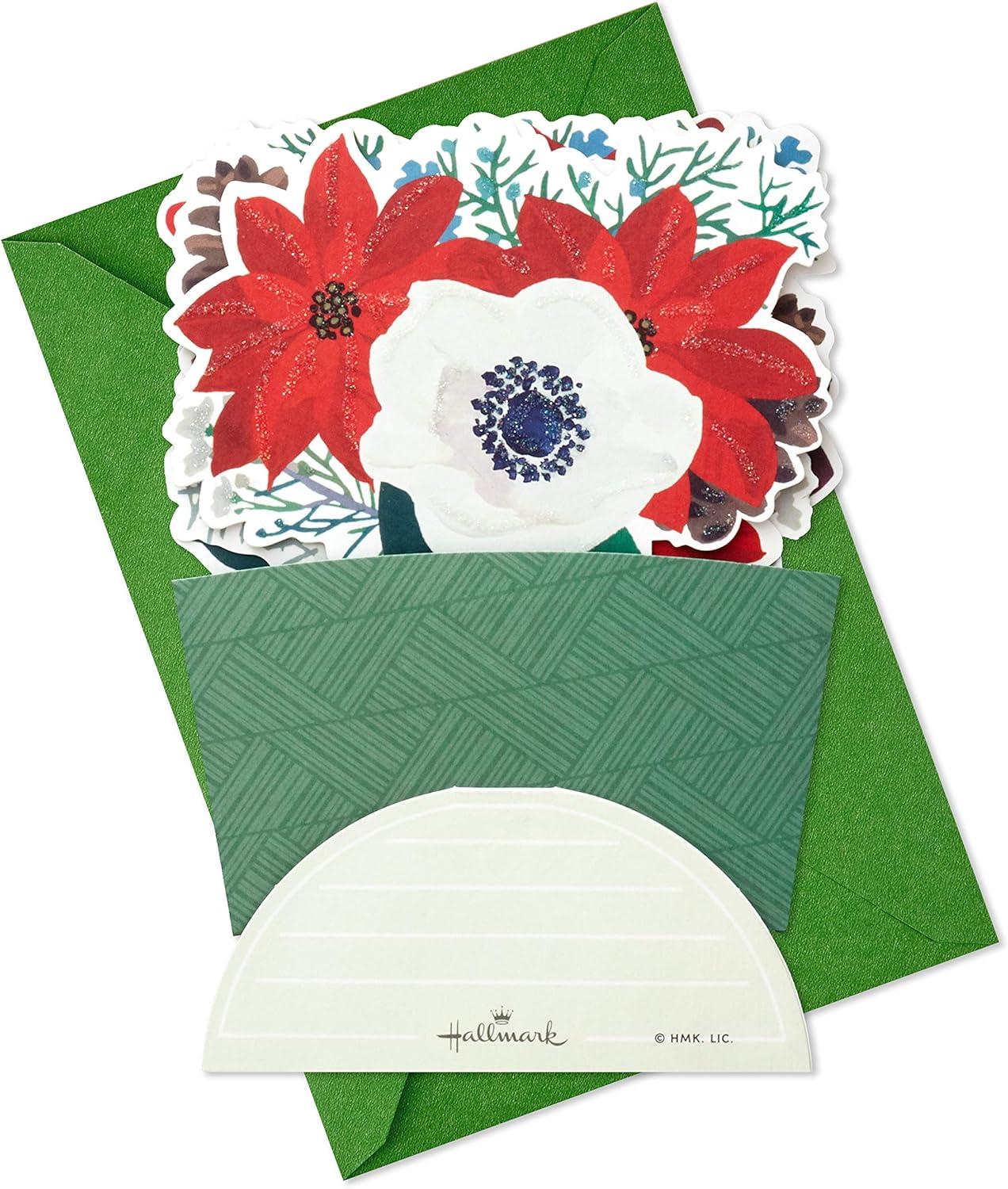 imageHallmark Paper Wonder Pop Up Christmas Card with Sound and Motion Spinning Santa in SleighPoinsettia Bouquet