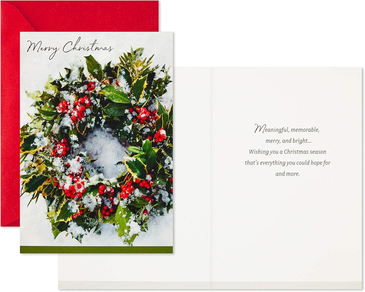 imageHallmark Thomas Kinkade Christmas Card Wishes for Christmas Snowy TownSnowy Wreath