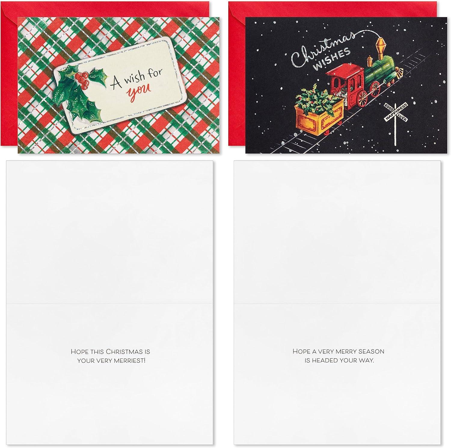 imageHallmark Vintage Christmas Card Assortment 36 Cards and Envelopes Retro Santa Toy Trains Snowmen TreesVintage