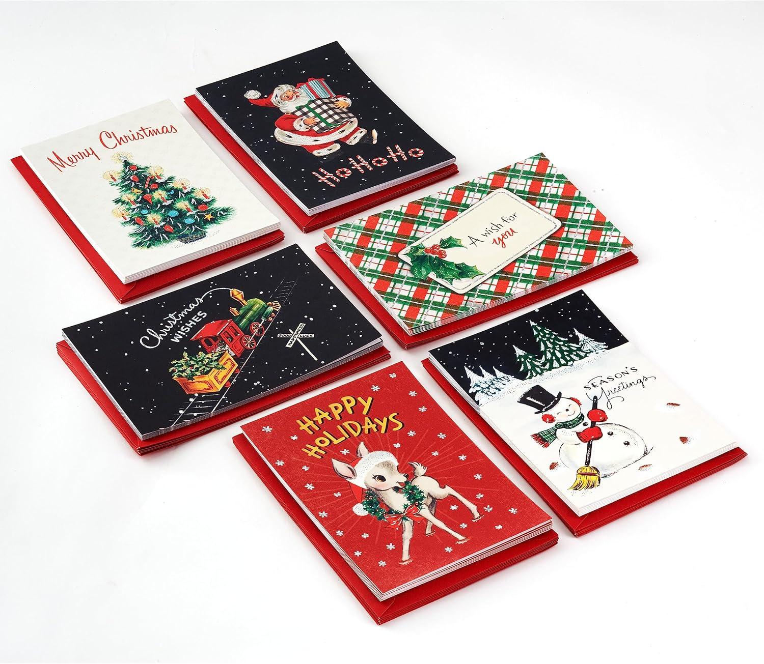 imageHallmark Vintage Christmas Card Assortment 36 Cards and Envelopes Retro Santa Toy Trains Snowmen TreesVintage