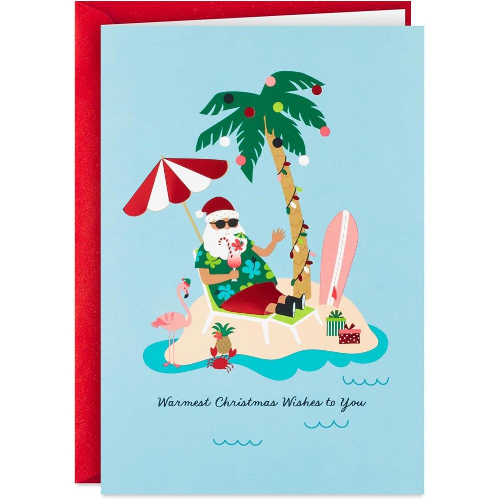 imageHallmark Boxed Christmas Cards Tropical Santa 16 Cards and 16 Envelopes Warmest Christmas Wishes