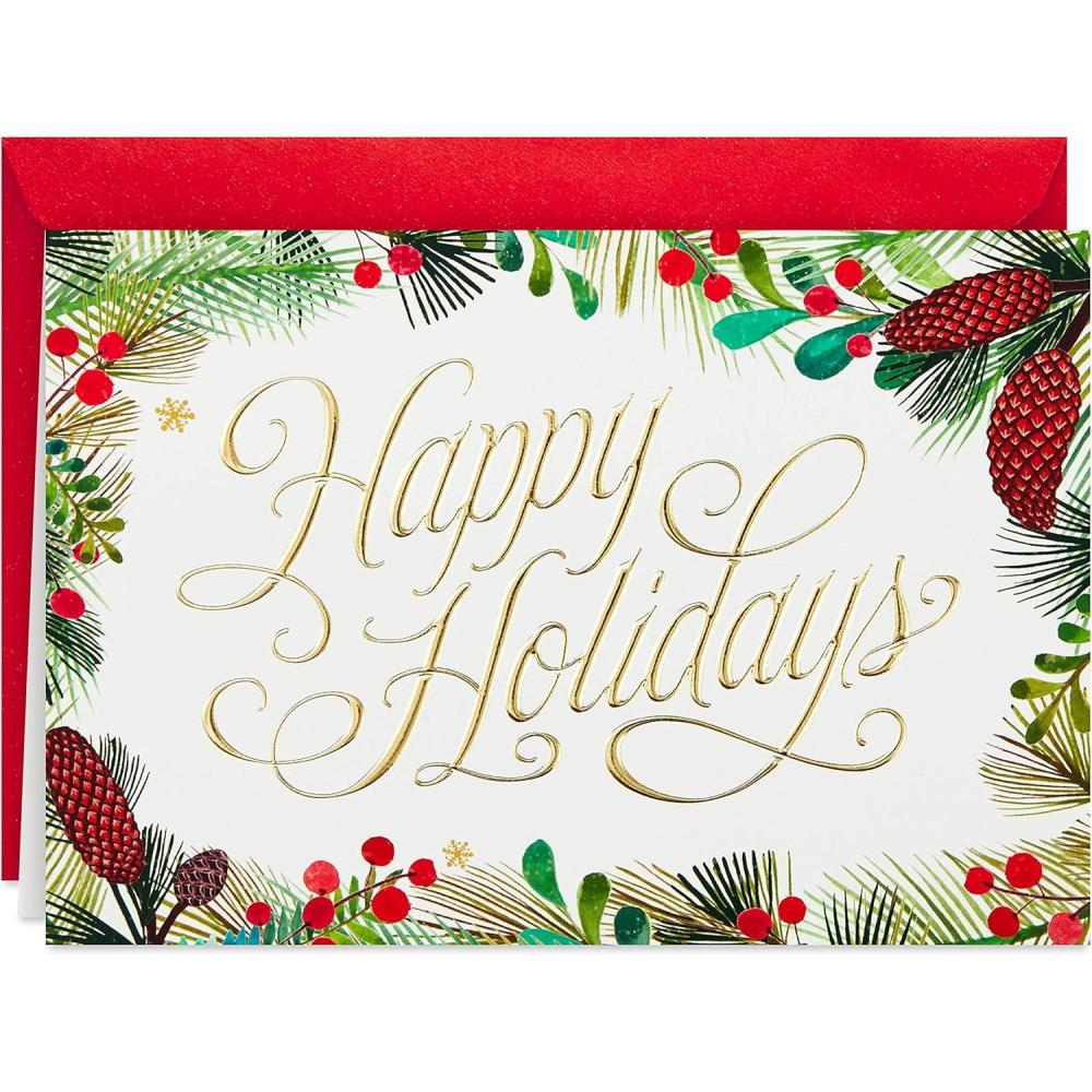 imageHallmark Boxed Holiday Cards Festive Greenery 40 Cards and Envelopes40 Cards Happy Holidays