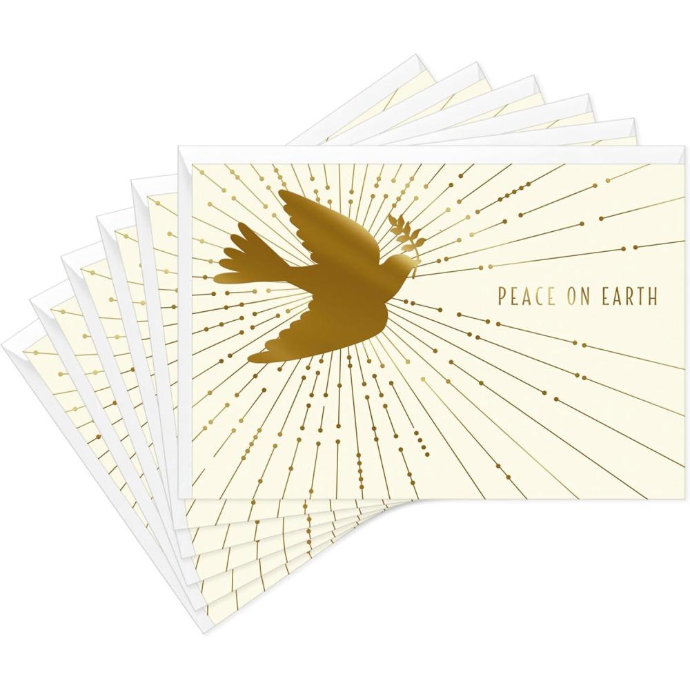 imageHallmark Gold Christmas Cards 6 Cards with Envelopes Peace on Earth DovePeace On Earth