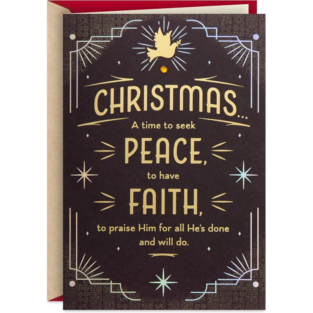 imageHallmark Mahogany Religious Christmas Card Peace Faith Joy Purple and Gold Art Deco Peace DoveA Very Blessed Christmas