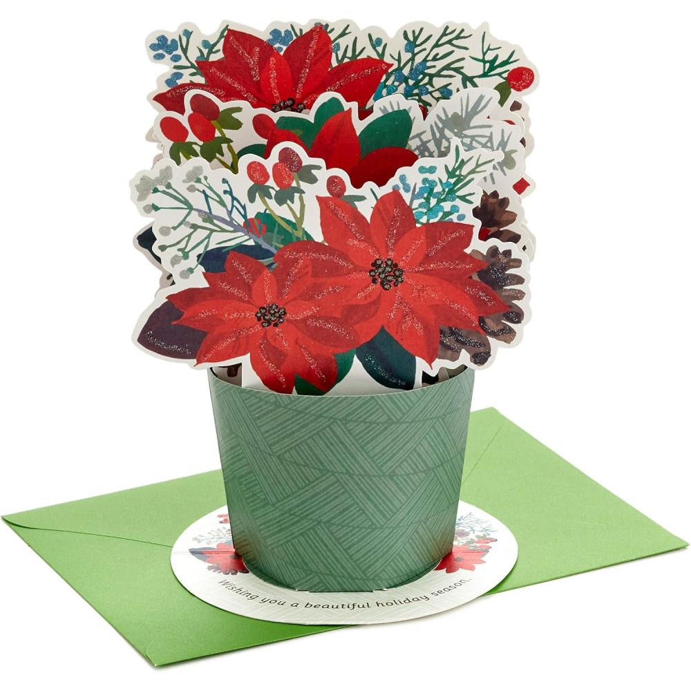 imageHallmark Paper Wonder Pop Up Christmas Card with Sound and Motion Spinning Santa in SleighPoinsettia Bouquet