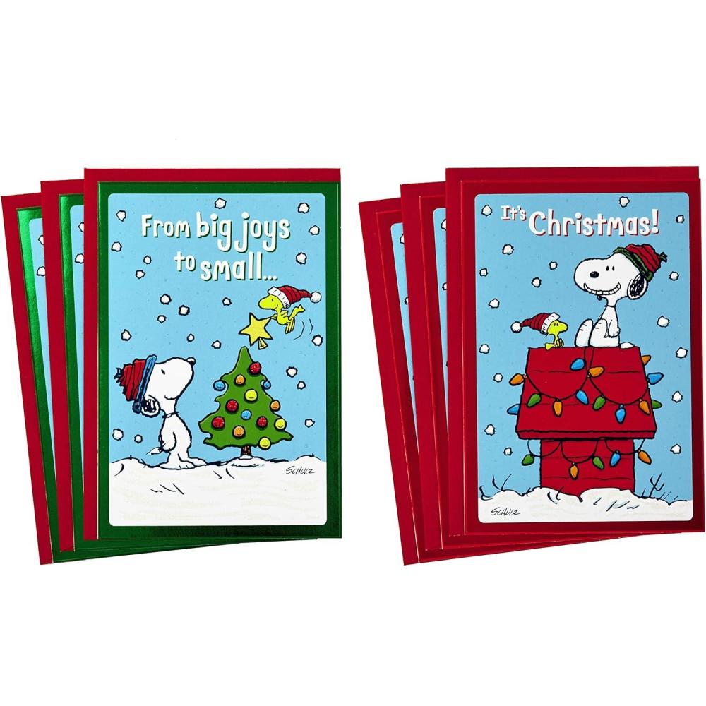 imageHallmark Peanuts Christmas Cards Assortment Snoopy and Woodstock 6 Cards with Envelopes 2 Designs6 cards 6 envelopes Snoopy and Woodstock