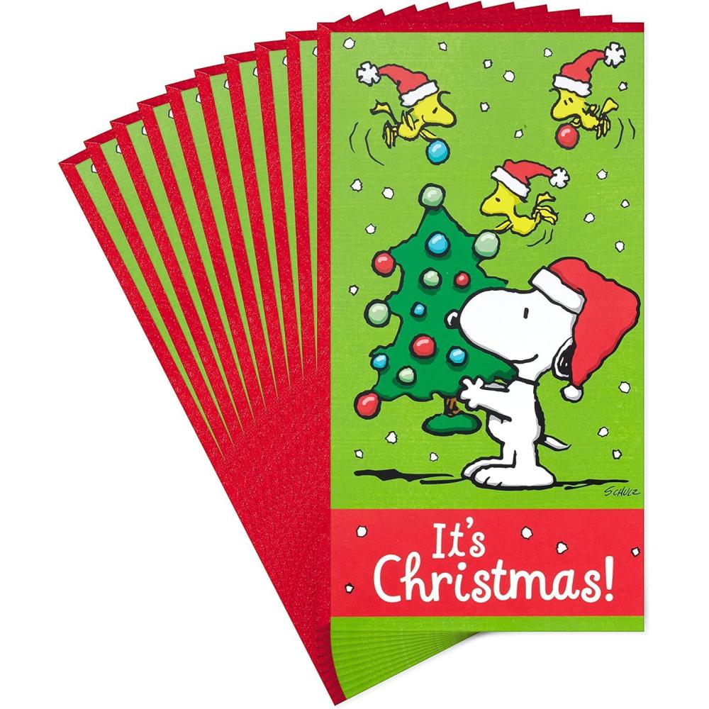 imageHallmark Peanuts Christmas Cards Assortment Snoopy and Woodstock 6 Cards with Envelopes 2 DesignsSnoopy Christmas Tree 10 Cards with Envelopes