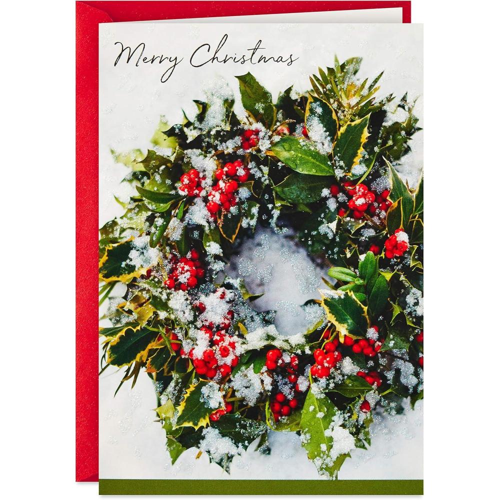 imageHallmark Thomas Kinkade Christmas Card Wishes for Christmas Snowy TownSnowy Wreath