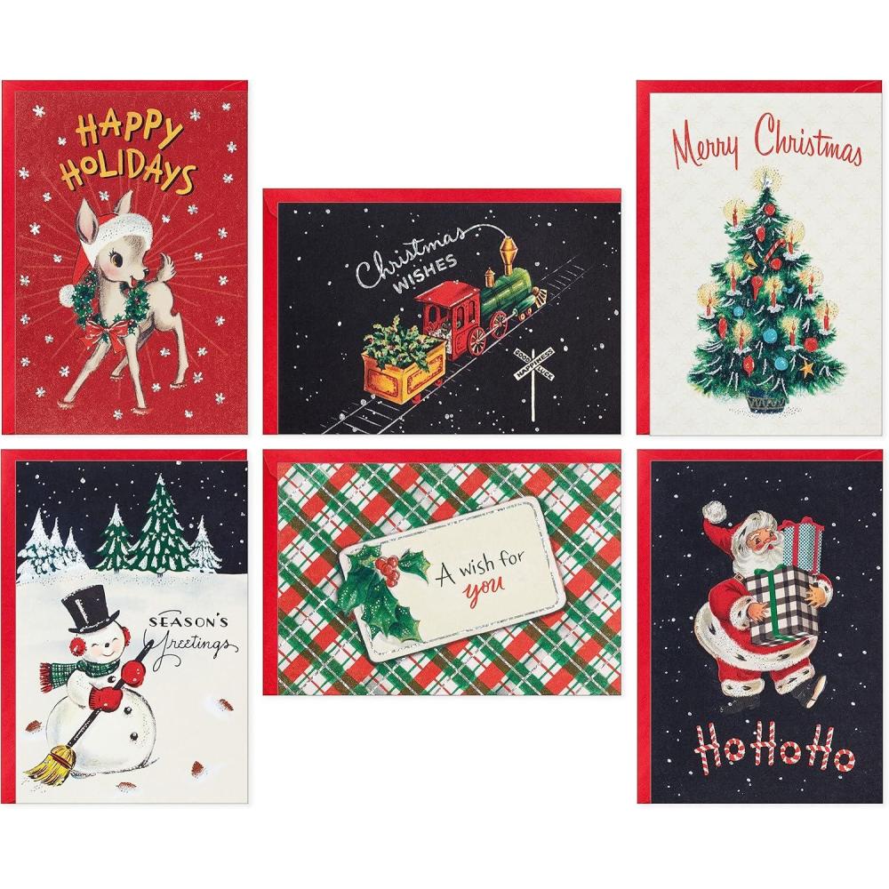 imageHallmark Vintage Christmas Card Assortment 36 Cards and Envelopes Retro Santa Toy Trains Snowmen TreesVintage