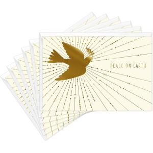 Hallmark Gold Christmas Cards (6 Cards with Envelopes) Peace on Earth, Dove(Peace On Earth)