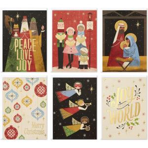 Hallmark Mahogany Religious Christmas Card (Peace, Faith, Joy) Purple and Gold Art Deco Peace Dove(Joy to the World)