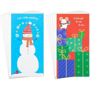 Hallmark Money and Gift Card Holder Christmas Card Pack (10 Money Holder Cards with Envelopes) Snowman, Mouse with Presents for Kids and Grandchildren(Snowman & Mouse)