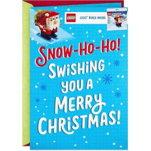 Hallmark Rainbow Letters Christmas Greeting Card (You Make the World Merry) for Kids, Teens, Grandchildren(LEGO Skiing Santa)