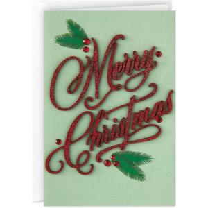 Hallmark Signature Christmas Card (Merry Christmas Lettering)(Lettering with Green Backing)